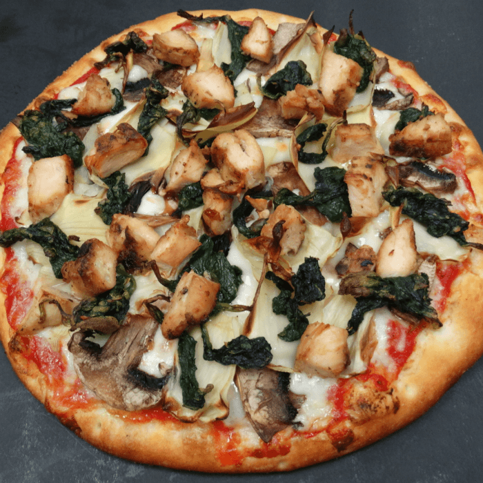 Chicken Spinach Pizza.