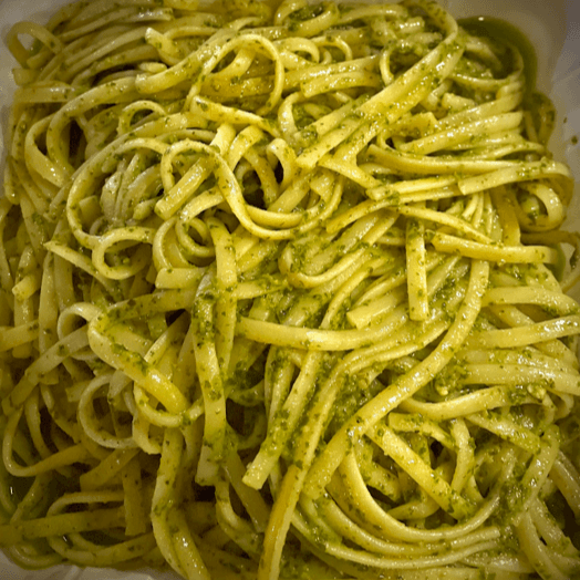Fresh Basil Pesto Over Linguini.