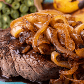 Steak and Onions - Rice and Beans & Tostones (3)