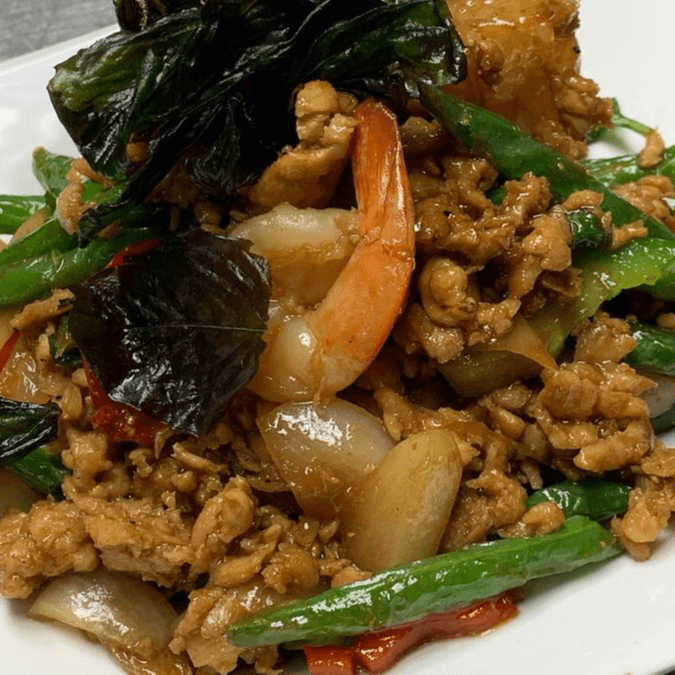 86. Stir Fried Ground Chicken and Shrimp