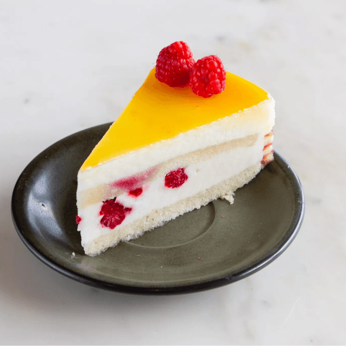 Lemon Mousse with Raspberries Slice.