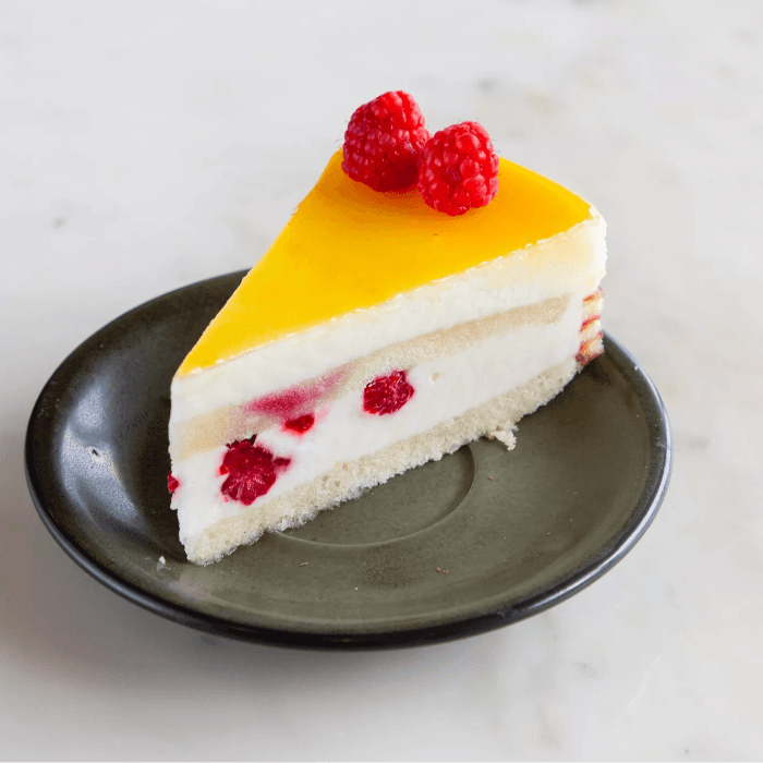 Lemon Mousse with Raspberries Slice