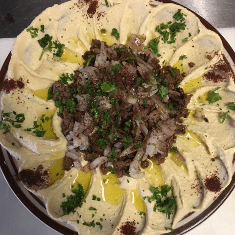 Hummus with Lamb and Beef or Chicken.