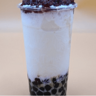 I04. Iced Milk Drink W/ Red Bean & Honey Boba.