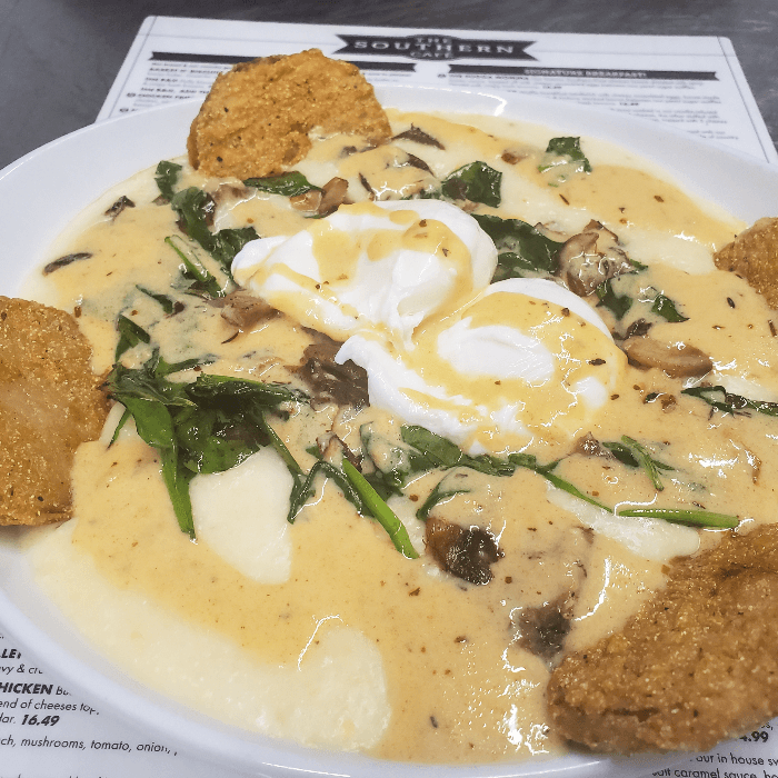 Fried Green Tomatoes & Cheddar Grits
