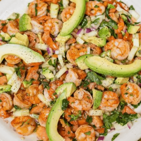 Camarones Ahogados (Sauteed Shrimp Ceviche).