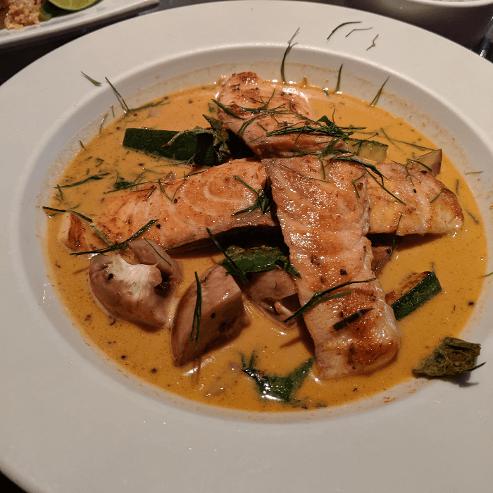 Grilled Salmon with Panang Curry.