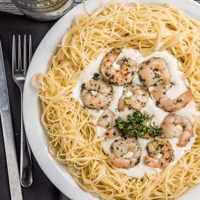 Shrimp Angelica with Alfredo.
