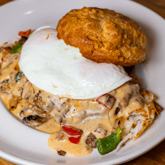 Stuffed Cajun Cheesesteak Biscuit