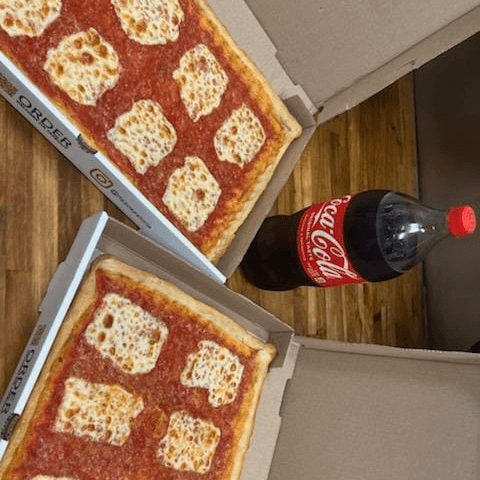 2 Square Cheese Pizza + Free 2ltr Soda
