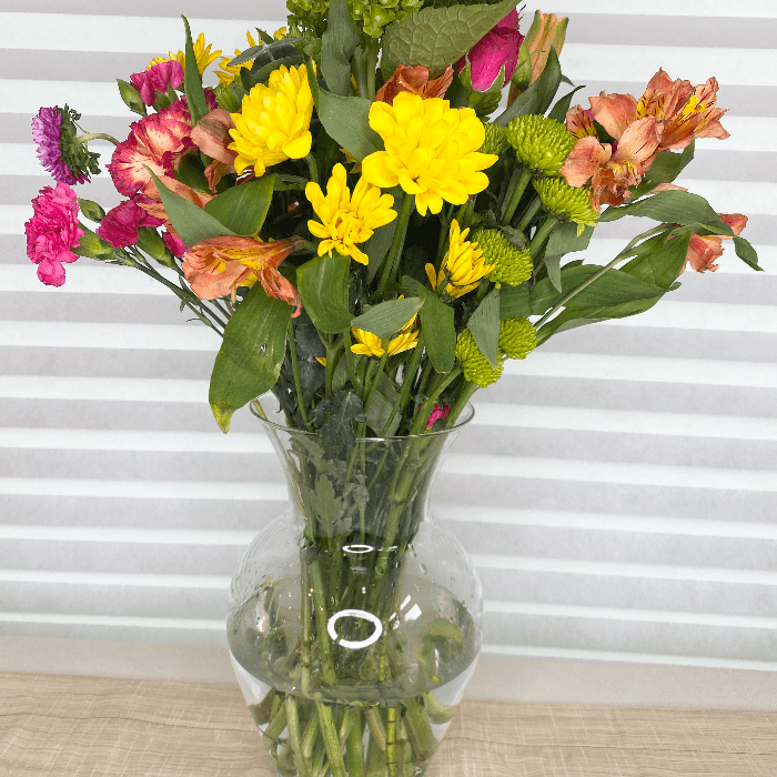 One Dozen Bouquet of Flowers with Vase-Pink & Yellow