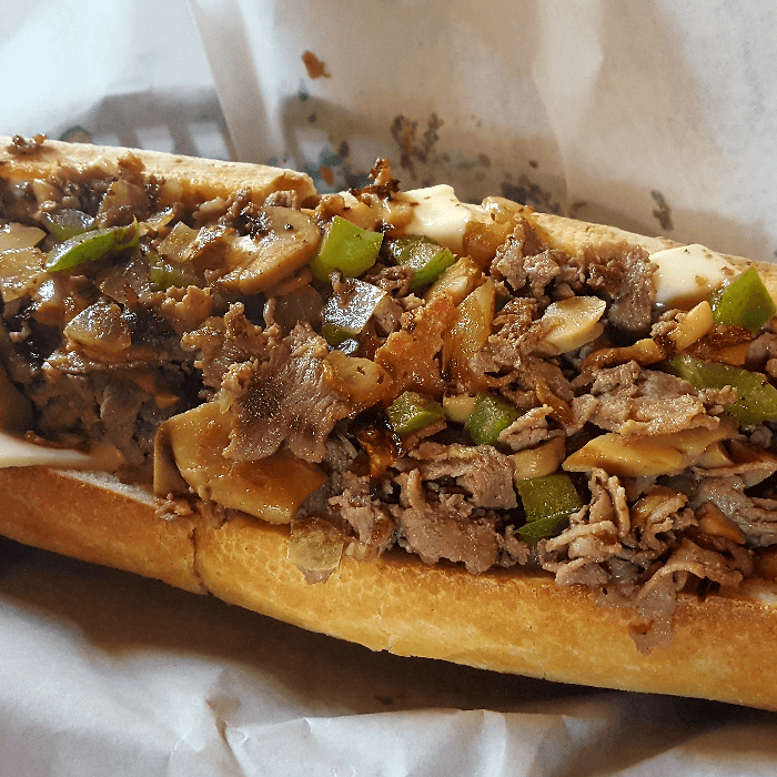 Cheesesteak with Onion, Pepper & Mushroom.