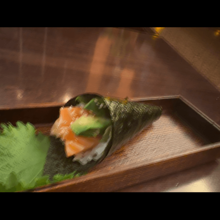 Salmon and Avocado Hand Roll.