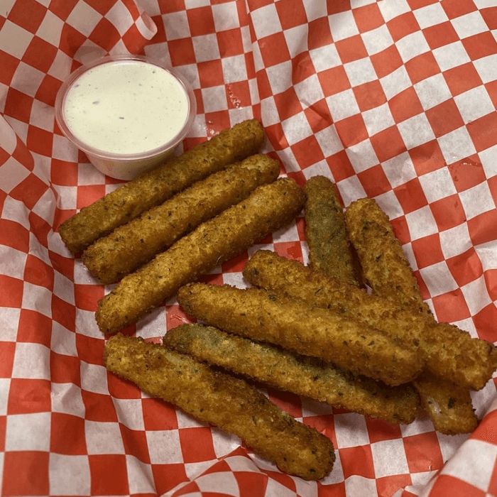Fried Zucchini Sticks with Ranch.