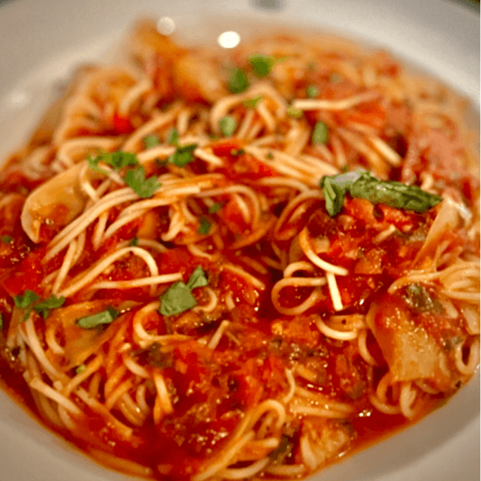 Angel Hair with Basil, Tomato & Artichoke Sauce