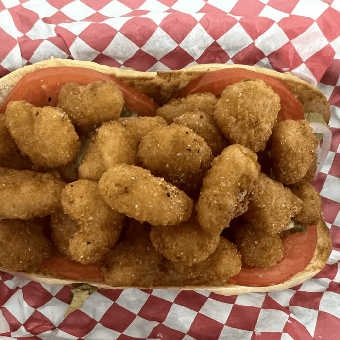 Popcorn Shrimp Po Boy Sandwich.