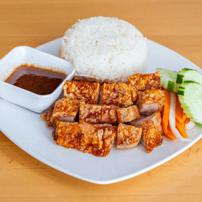 34. Crispy Pork Belly Rice Dish - Cơm Heo Quay
