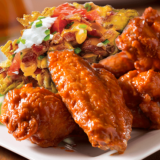 Wing Basket with Loaded Curly Fries