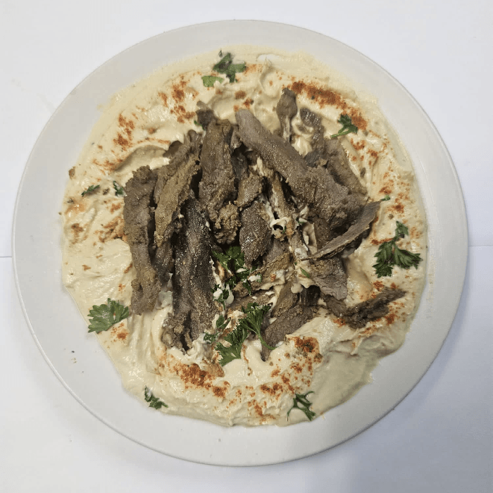 Hummus with Meat Shawarma.