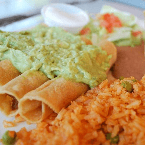 Three Flautas with Guacamole and Cheese