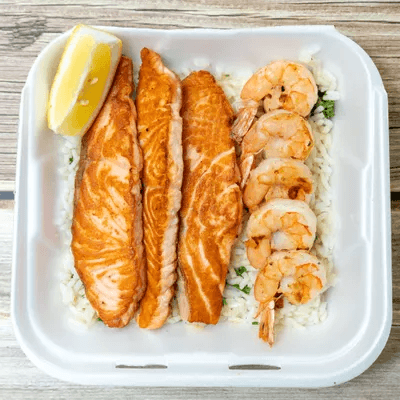 Grilled Fish & Shrimp Over Rice