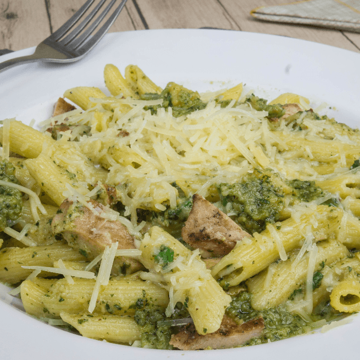 Penne Pasta with Spicy Pesto & Grilled Chicken