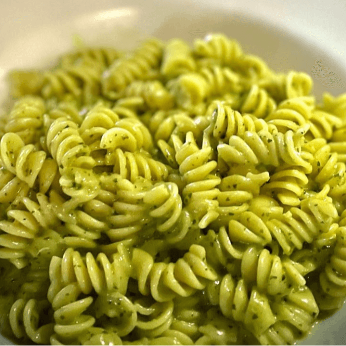 Fusilli with Creamy Pesto Sauce.