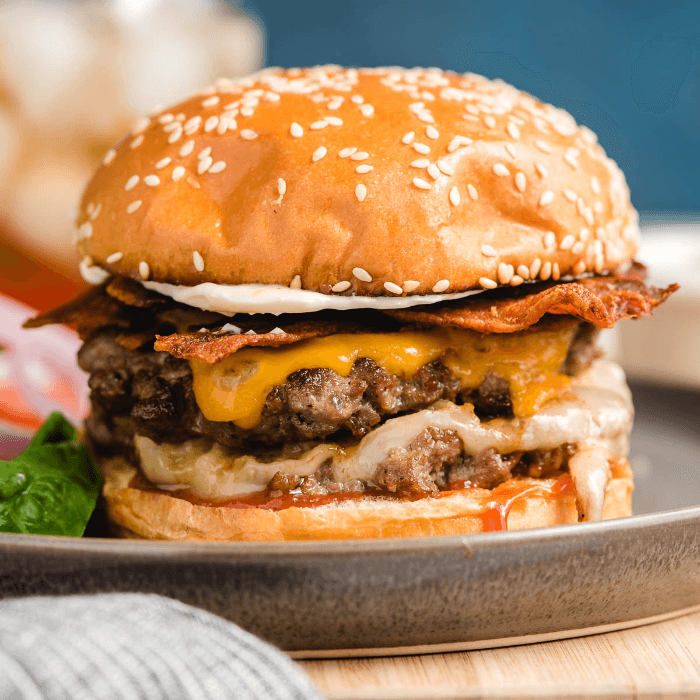 Double Cheeseburger with Bacon Sandwich