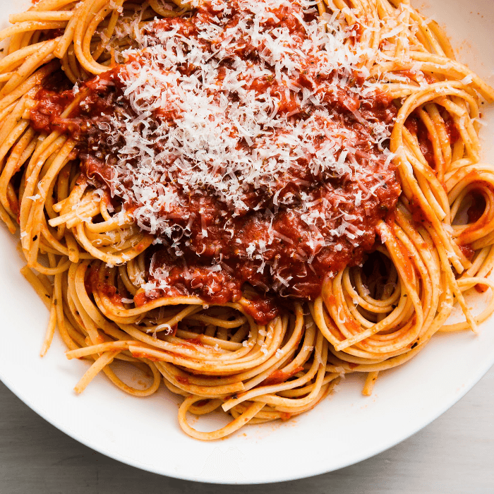 Small Homemade spaghetti with red sauce