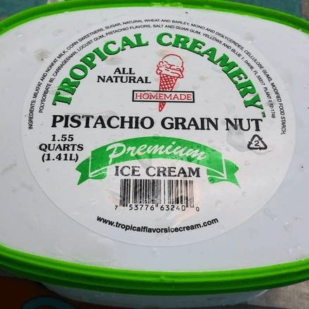 Tropical Creamery Pistachio Grain Nut Ice Cream.