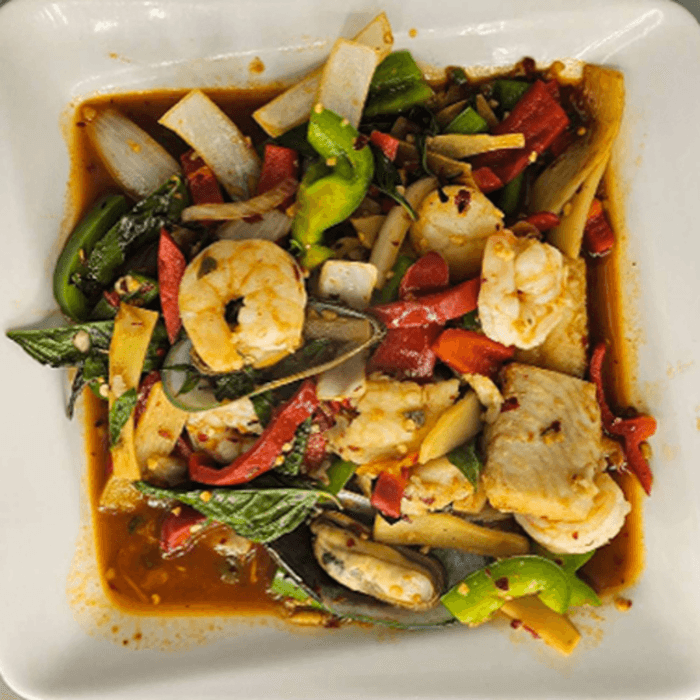 Seafood Combo in Basil Sauce