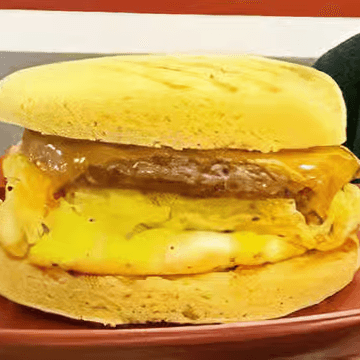 Keto Breakfast Sandwich on Almond Flour Bread.