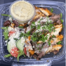 Chopped Lamb & Chicken Kabob Salad Bowl.