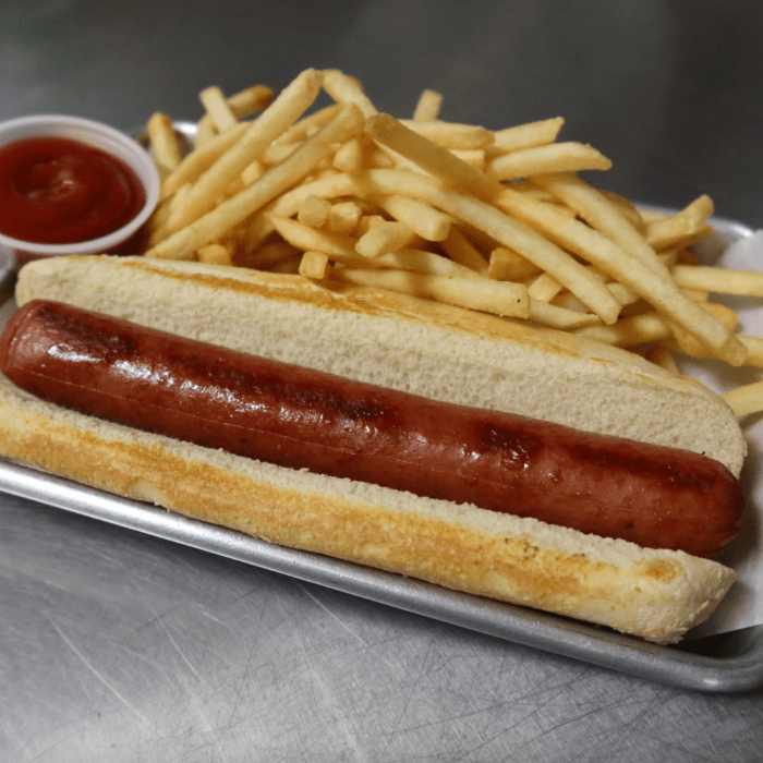 Sabrett All Beef Hot Dog with Fries.