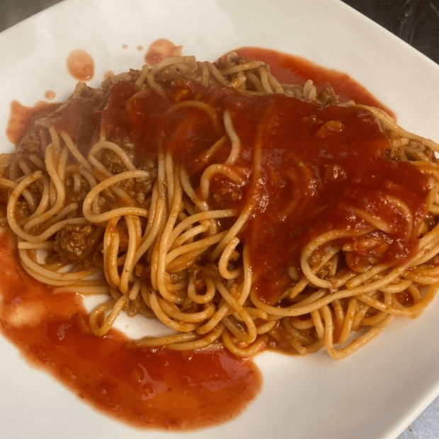 Spaghetti with Italian Homemade Meat Sauce & Tomato Sauce.