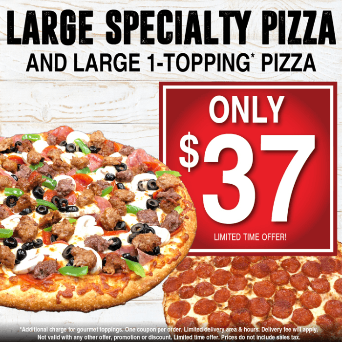 Large Specialty Pizza & Large 1-Topping Pizza