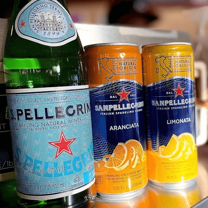 Assorted San Pellegrino Sparkling Waters.