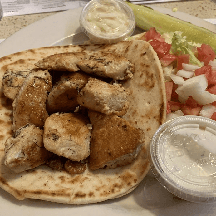 Chicken Souvlaki On Pita.