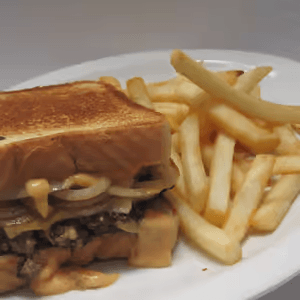 Patty Melt Burger with fries.
