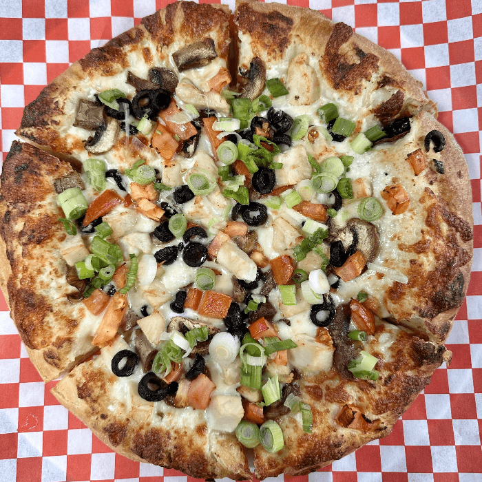 Chicken Alfredo Pizza.