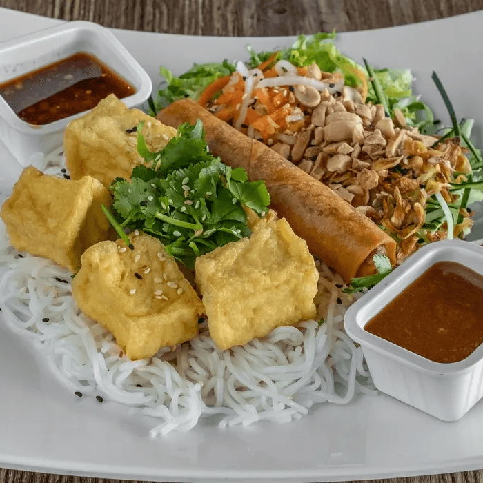 Crispy Tofu & Vegan Egg Roll Bowl