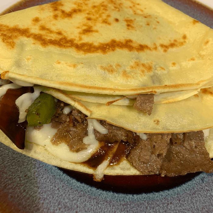 Steak & Cheese Crepe w/onion and pepper